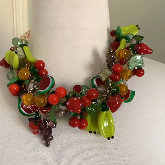 Sold 💐Fruity Murano glass statement Necklace - Picture 1 of 12